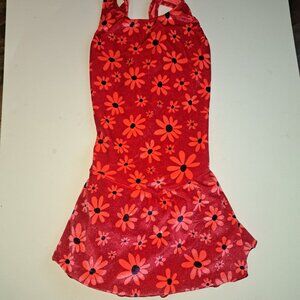 Jerry's Figure skating dress size 12-14 fun floral print red orange sleeveless